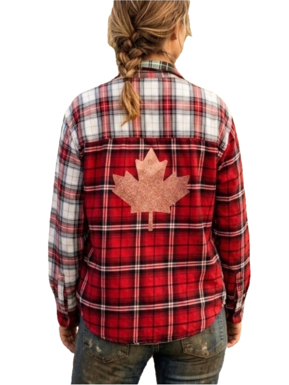 Upcycled “Canada” Red Multi Plaid Shirt